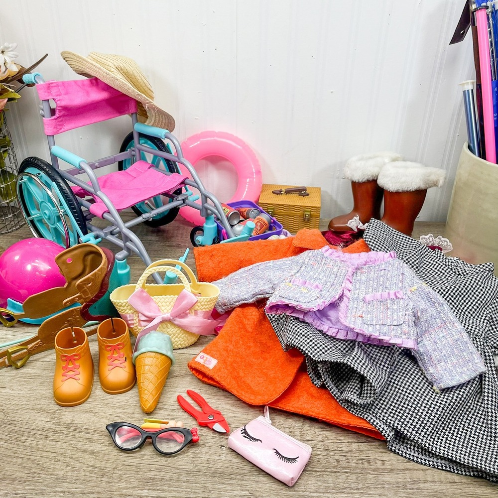 Our Generation 18 inch Doll Accessories Lot Wheelchair Clothes Shoes